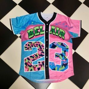 NWOT Unisex Bel Air 90s Style Baseball Jersey Fresh Prince Top Short Sleeve XXL